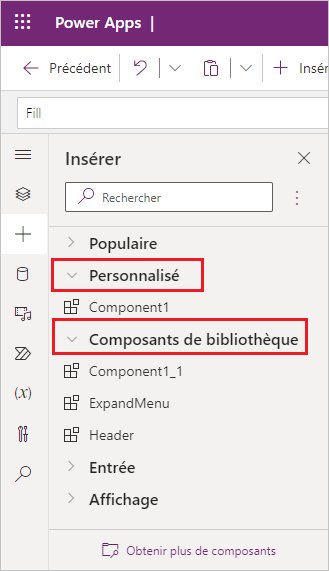 Insérer des composants dans l’application.