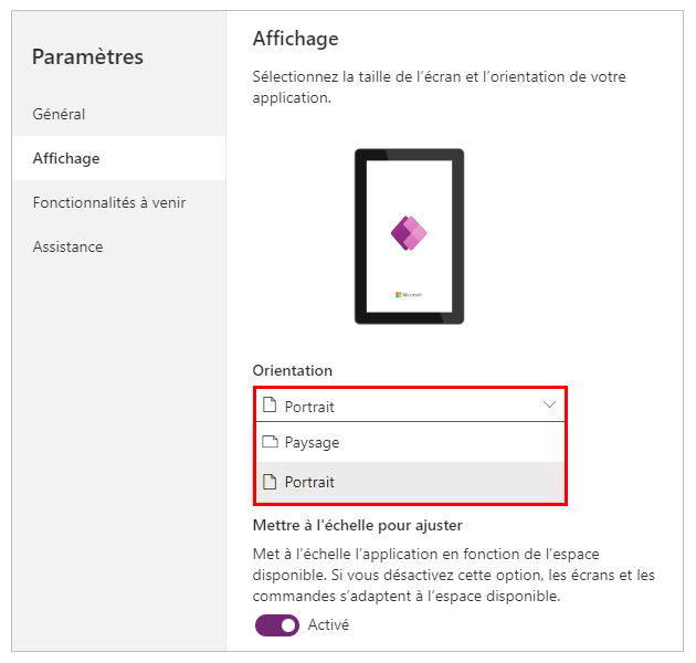 Orientation pour la disposition du téléphone.