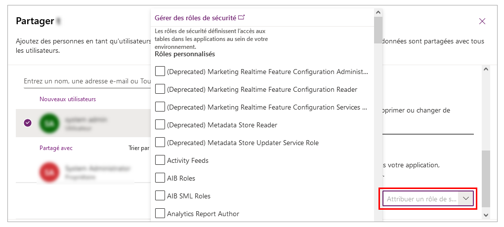 Liste rôle de sécurité.