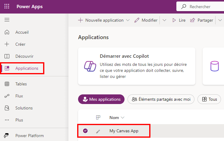 Capture d’écran qui montre votre liste d’applications, où vous pouvez Sélectionner une.