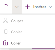 Capture d’écran montrant où se trouvent les contrôles Couper, Copier et Coller dans la barre de commandes.