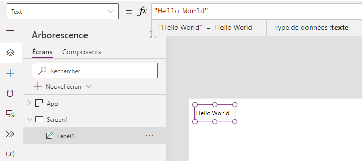 Utilisation de l’étiquette « Hello World ».