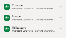 Tables Comptes, Équipes et Utilisateurs dans le volet Données.