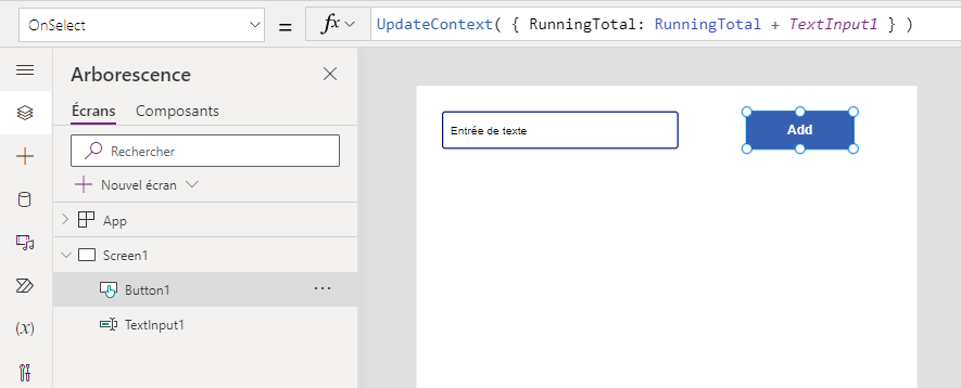 Propriété OnSelect du bouton Add avec updatecontext.