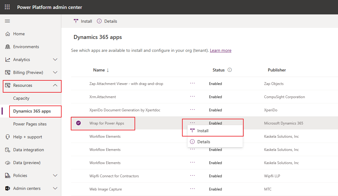 Installer une inclusion dans un wrapper pour Power Apps.