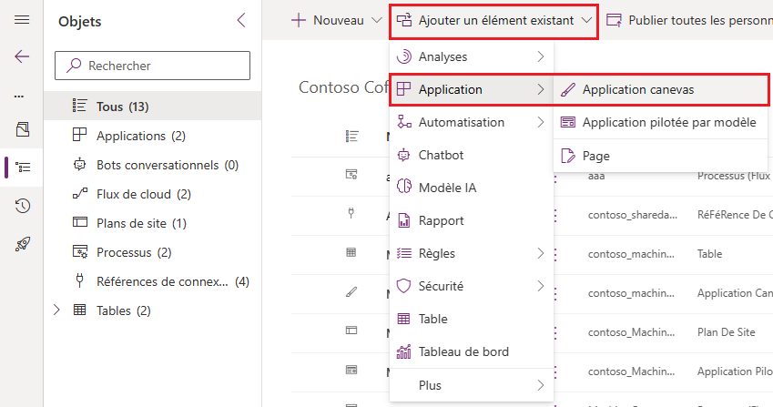 Sélectionnez Ajouter existant dans le menu en haut.