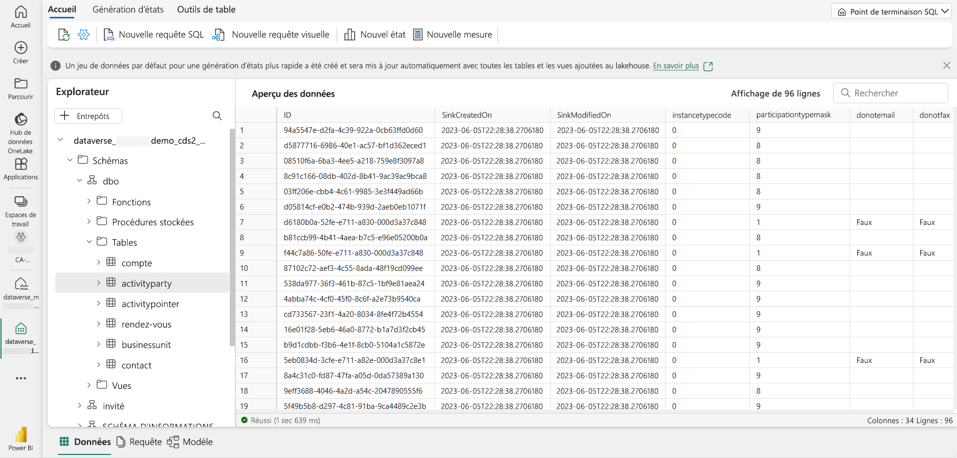 Point de terminaison SQL avec raccourcis générés par Dataverse