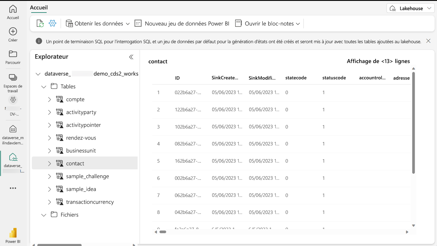 Lakehouse Synapse généré par Dataverse