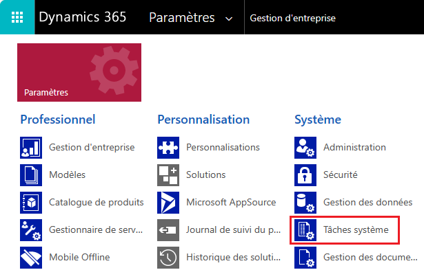 Accéder aux tâches système.