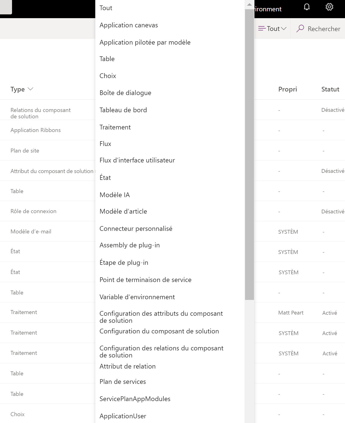 Filtrer les composants par type.