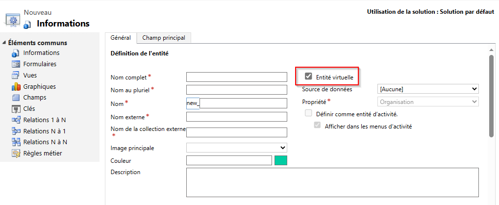 Option de table virtuelle sur la définition de table.