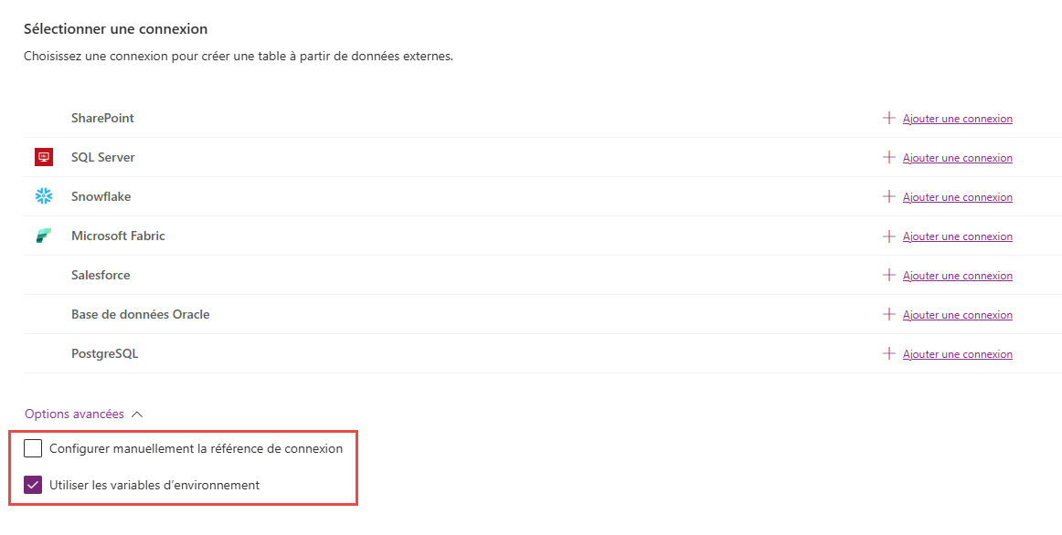 Variable d’environnement pour les tables virtuelles