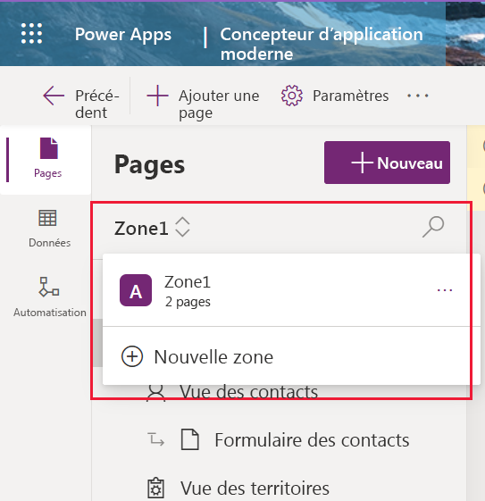 Créer une zone pour votre application.