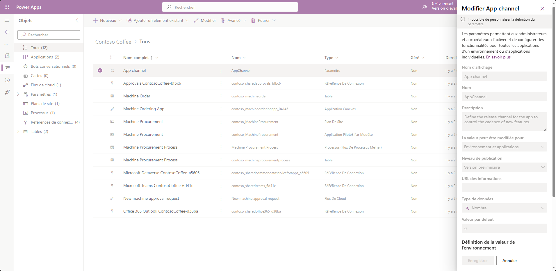 Paramètres de l’application Explorateur de solutions - Modification du canal de l’application