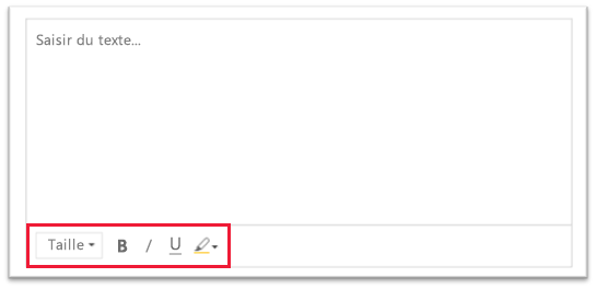 Capture d’écran de l’éditeur de texte enrichi, avec une barre d’outils simplifiée mise en surbrillance.