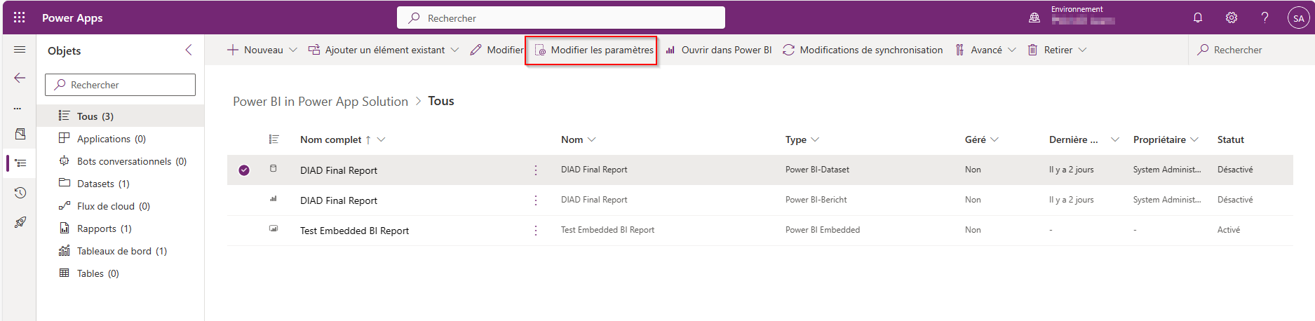 Capture d’écran de la méthode pour ouvrir la page de paramètre de modification.