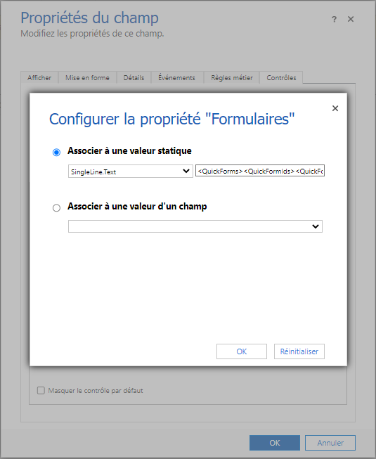 Configurer le contrôle du composant de formulaire.