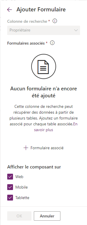 Ajouter le contrôle Form component pour plusieurs tables associées