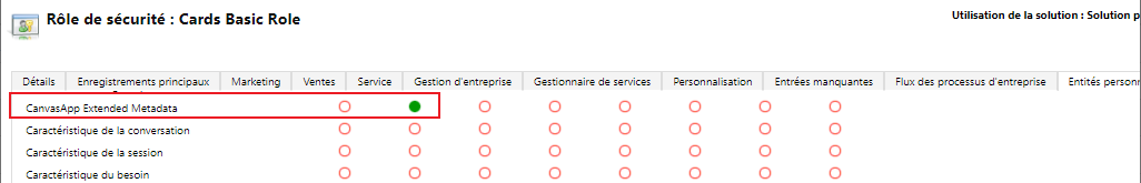 Définir le privilège de lecture de la portée de l’organisation sur la table de métadonnées étendues CanvasApp