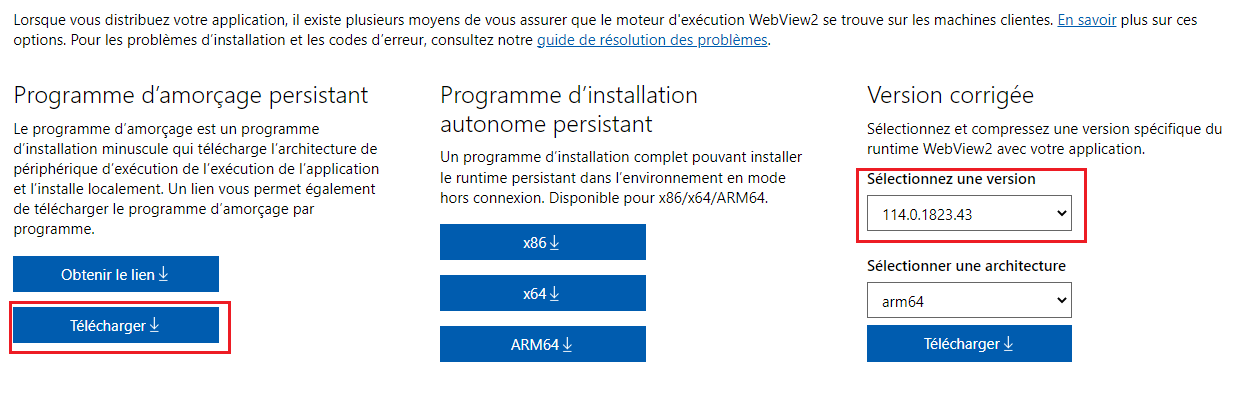 Télécharger Webview2 Runtime.