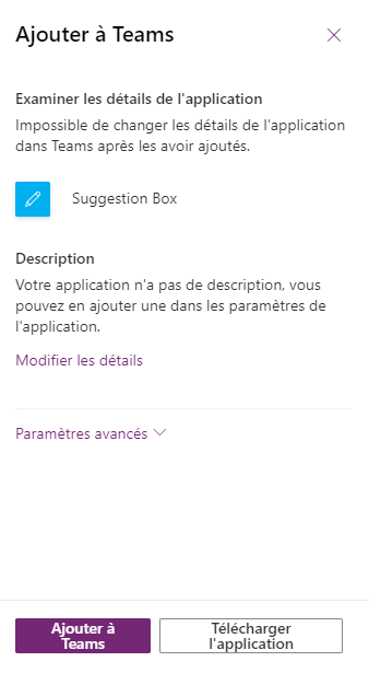 Ajouter à Teams – revoir les options.
