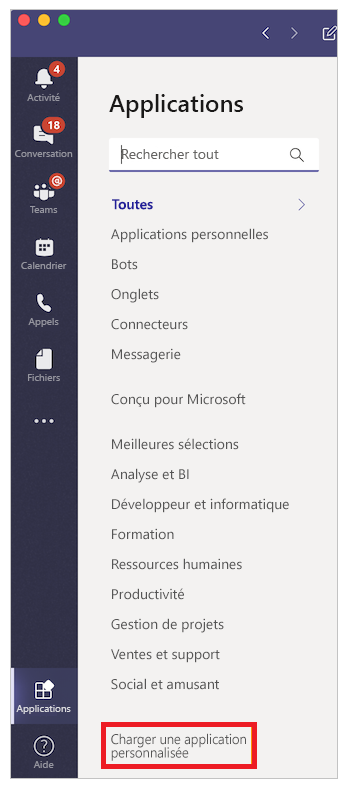 Ajouter une application en tant qu’onglet.