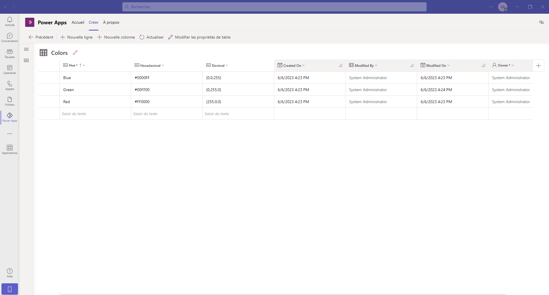 Dataverse for Teams dans Teams.