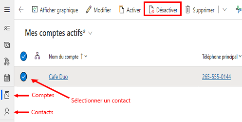 Désactiver un compte dans Power Apps.