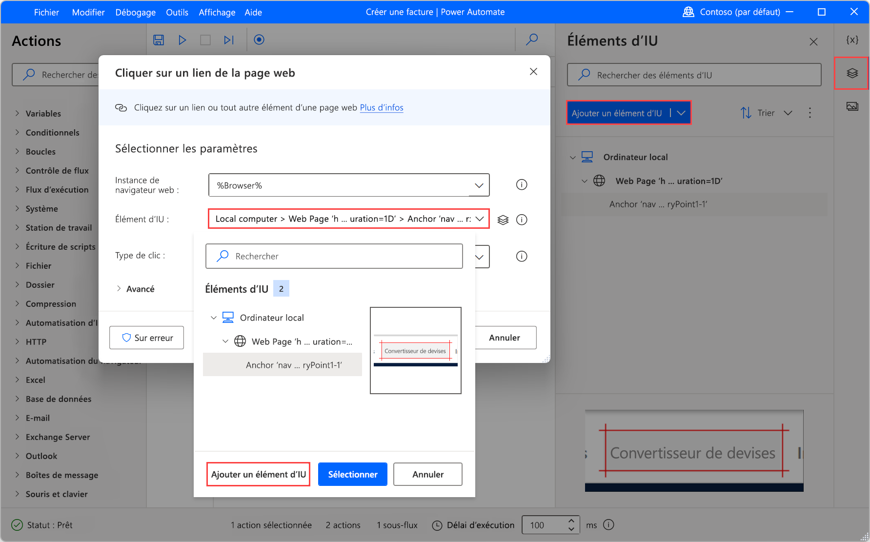 Capture d’écran des options pour créer un nouvel élément d’interface utilisateur.