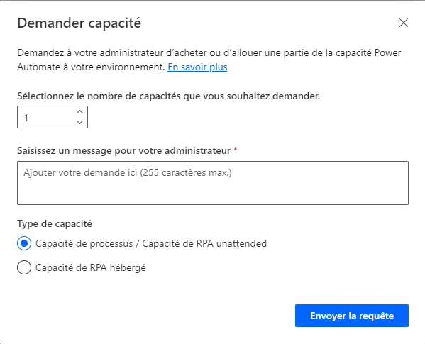 Demander la capacité de processus