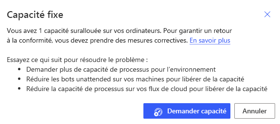 Actions de correction de la capacité de processus