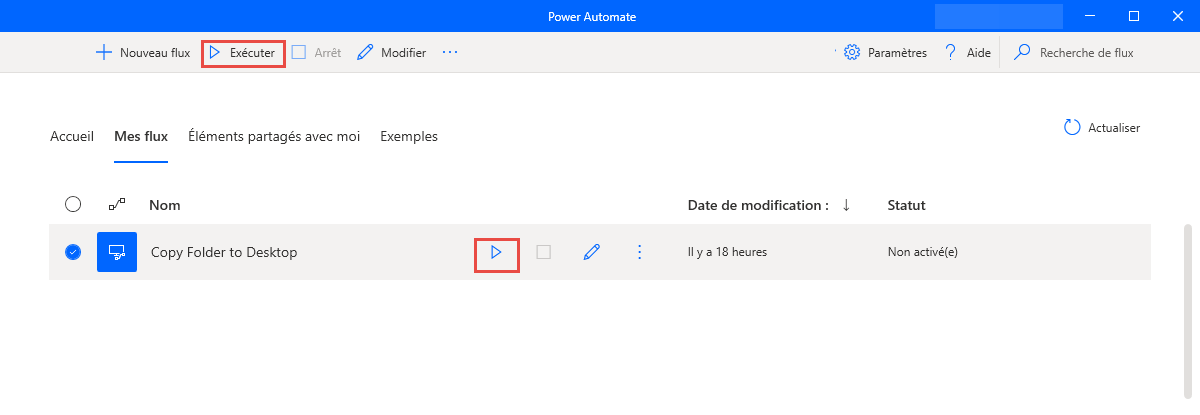 Capture d’écran du bouton Exécuter dans la console.