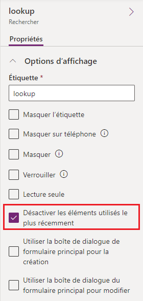 Capture d’écran montrant comment désactiver les éléments les plus récemment utilisés.