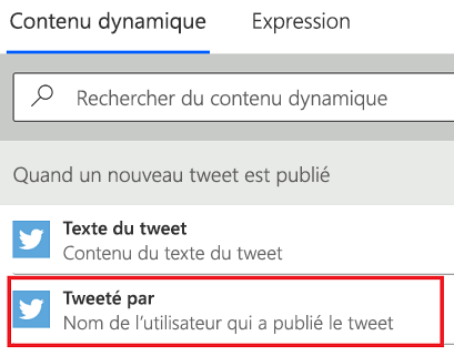 [Capture d’écran de l’ajout du contenu dynamique Tweeté par.