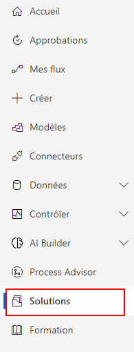 Capture d’écran du menu de navigation avec les solutions mises en surbrillance