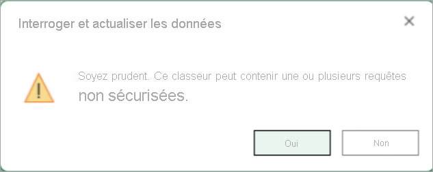 Capture d’écran montrant la boîte de dialogue Interroger et actualiser les données.