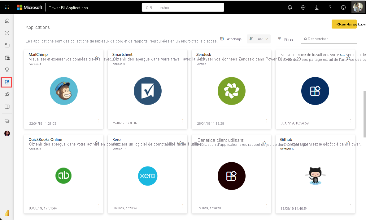 Applications dans le service Power BI