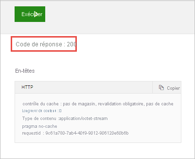 Capture d’écran montrant Code de réponse 200.