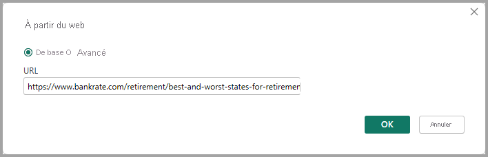 Capture d’écran montrant une URL dans la boîte de dialogue À partir du web.