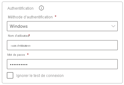 Capture d’écran de la façon de remplir les paramètres d’authentification.