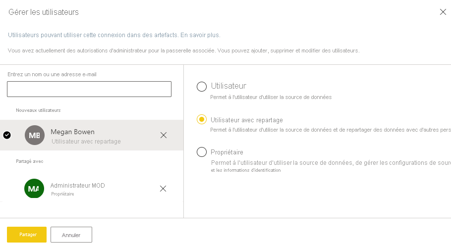 Capture d’écran montrant l’écran Gérer les utilisateurs.