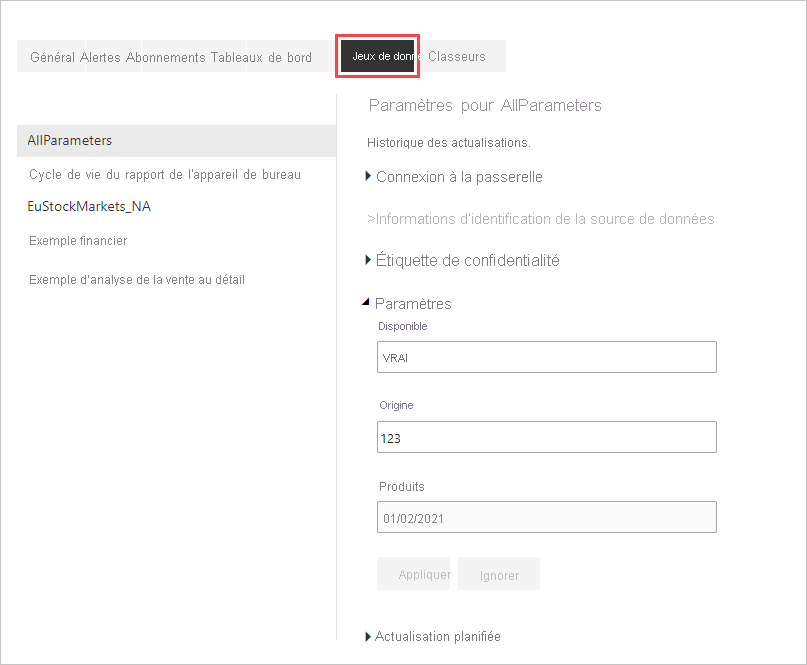 Screenshot shows the Settings window with Parameters expanded.