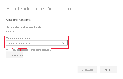 Screenshot shows the Enter credentials dialog box where you can specify Organizational account.