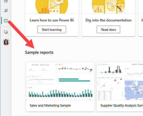 Screenshot shows the sample reports on the Learn page.