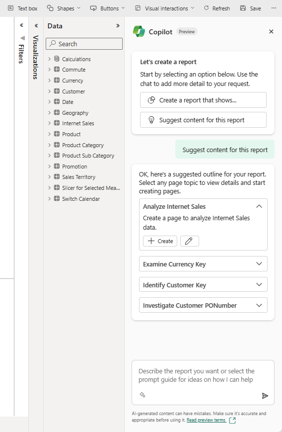 Capture d’écran de Copilot suggérant des pages.