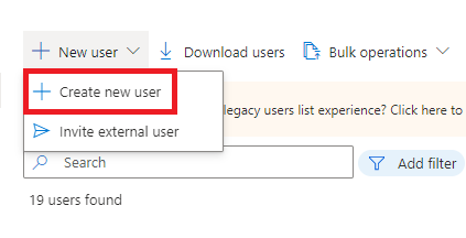 Capture d’écran du bouton Créer un utilisateur dans Microsoft Entra ID.