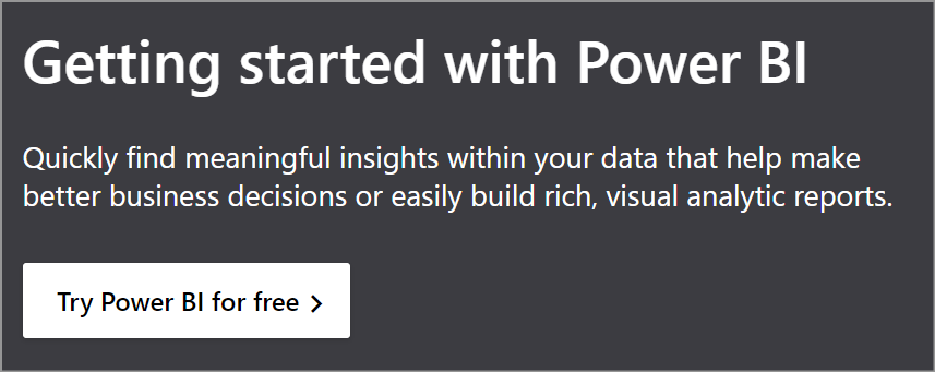 Capture d’écran montrant l’offre d’essai gratuit de Power BI.