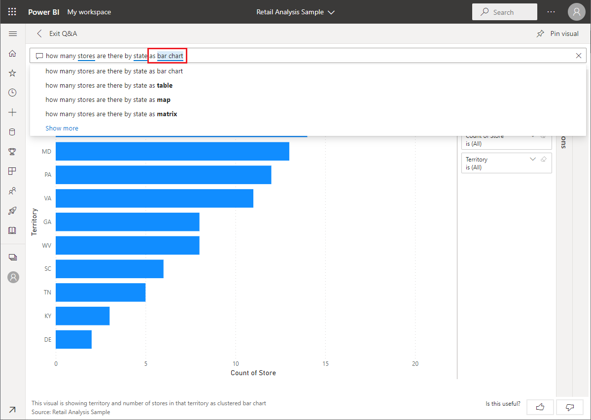 Screenshot of an example Q&A entry, showing a bar graph visualization.