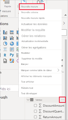 Capture d’écran de Nouvelle mesure dans la liste du menu.