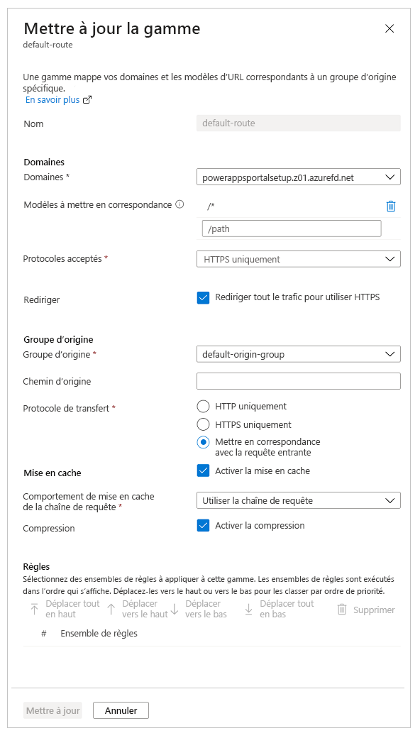 Configuration des itinéraires.